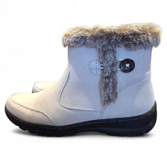 Khombu Iris 1527296 Ivory Suede Leather All Weather Boots W/ Faux Fur Trim Sz 7M - Picture 3 of 15
